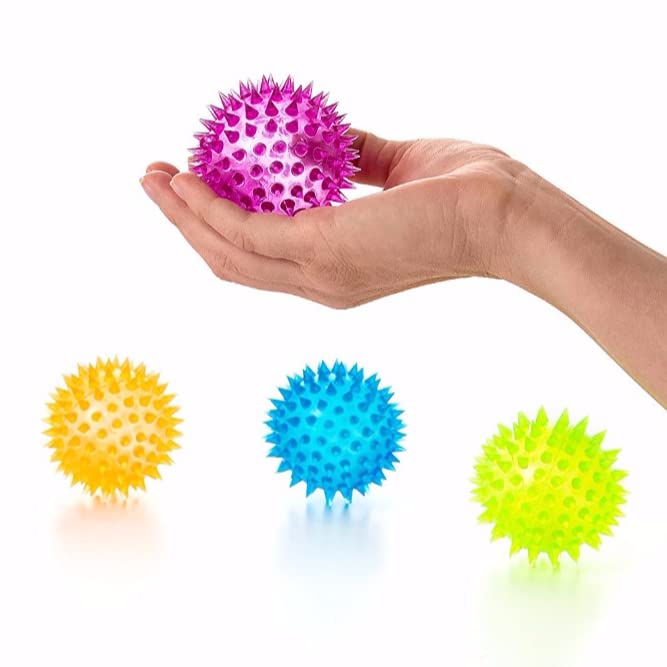 6 Pack 6.5cm Spiky LED Flashing Bouncy Squishy Stress Relief Balls - Assorted Colors
