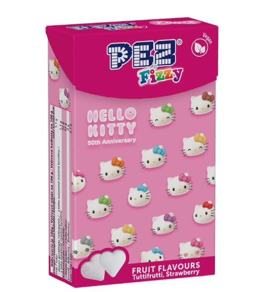 PEZ Hello Kitty Fizzy Strawberry Flavoured Retro Sweets - 30g Flip Top Box