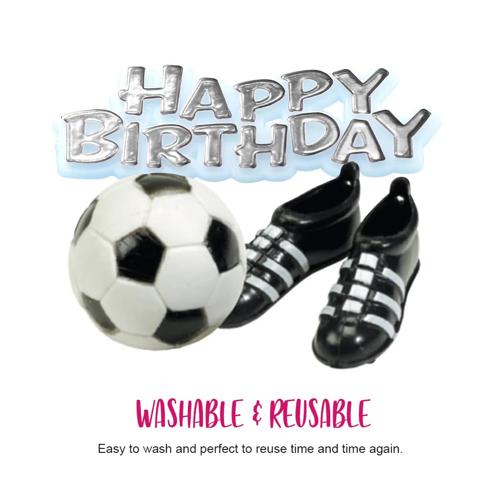 Anniversary House Football Cake Topper Kit - 3-Piece Reusable Set with Boots & Birthday Motto
