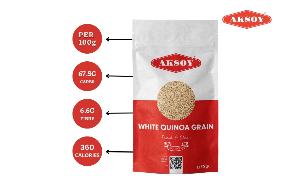 Aksoy White Quinoa 1.25KG - Whole Grain, Ready-to-Cook, Non-GMO, Plant-Based Protein