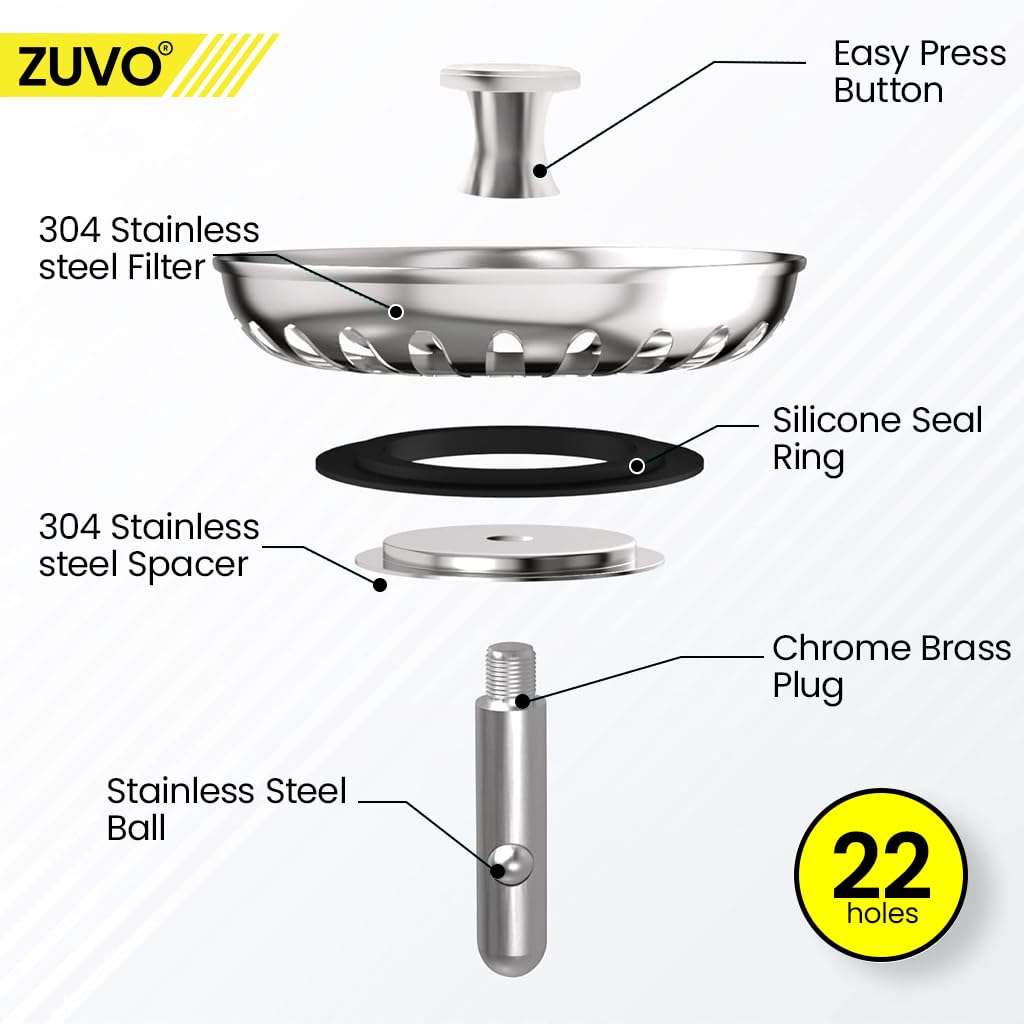 Zuvo 78mm Stainless Steel Kitchen Sink Strainer Plug Replacement