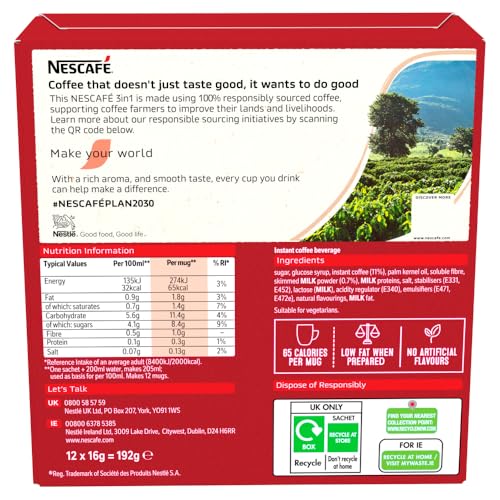 NESCAFÉ 3 IN 1 Original Instant Coffee (1 Pack of 12 Sachets)