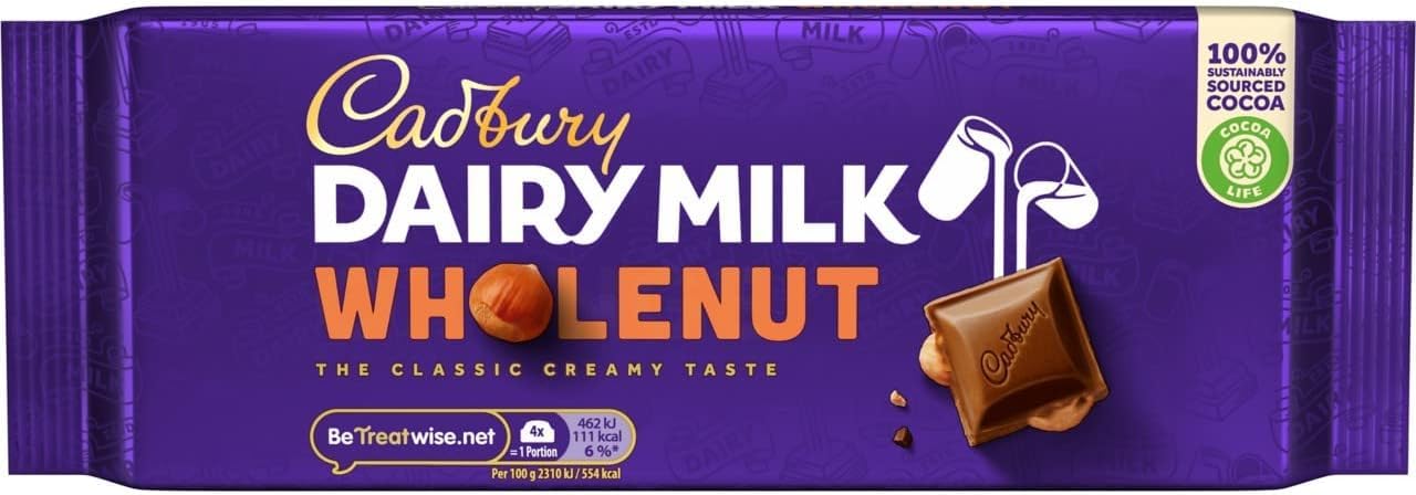 Cadbury Dairy Milk Whole Nut Bar - 180g Chocolate Bar with Whole Hazelnuts