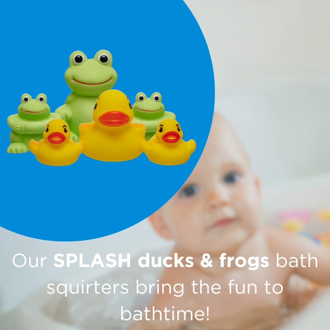 Vital Baby Splash Bath Squirters - 3 Duck & 3 Frog Bath Toys for Imaginative Play