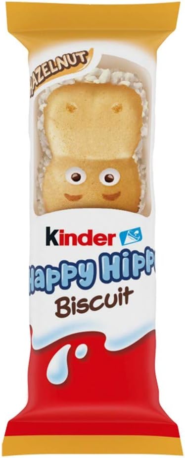 Kinder Happy Hippo Hazelnut Biscuit Wafer with Milk and Hazelnut Filling, 10 Packs of 5 Biscuits (50 Total)
