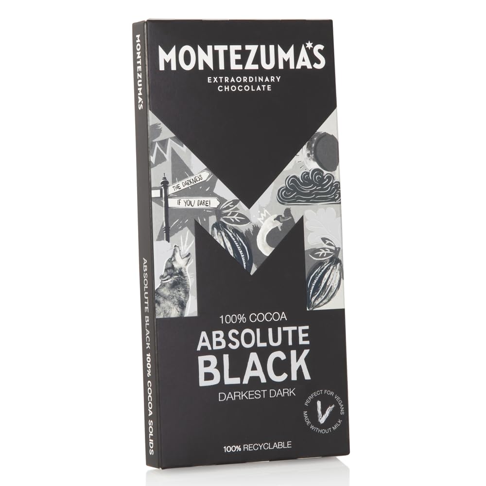 Montezuma - Absolute Black 100% Cocoa Dark Chocolate Bar, Vegan & Gluten-Free