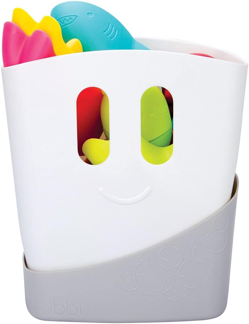 Ubbi Freestanding Bath Toy Organizer - Bath Caddy with Removable Drying Rack & Scoop, Grey