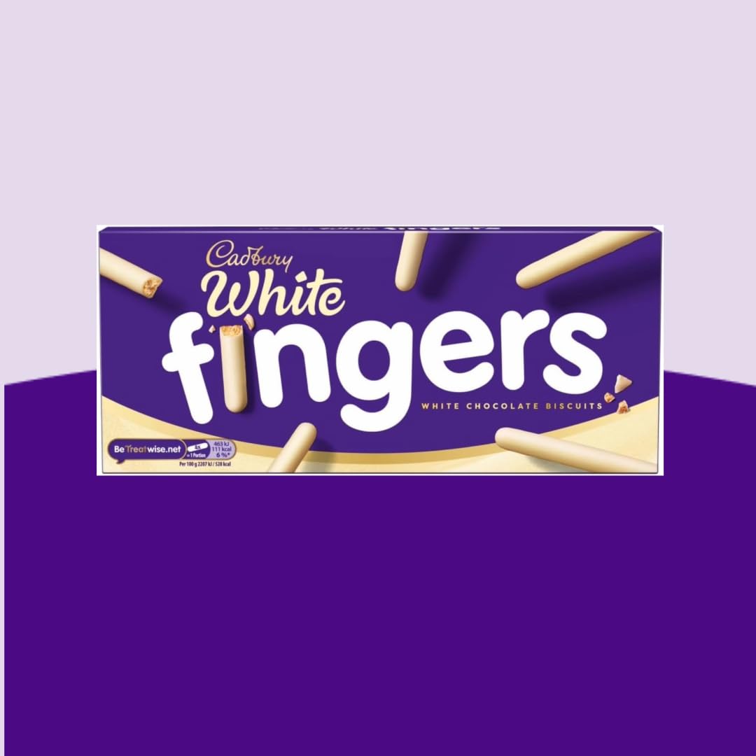 Cadbury White Chocolate Fingers Biscuits, Crisp Biscuits Covered in Smooth Dairy White Chocolate, 114g