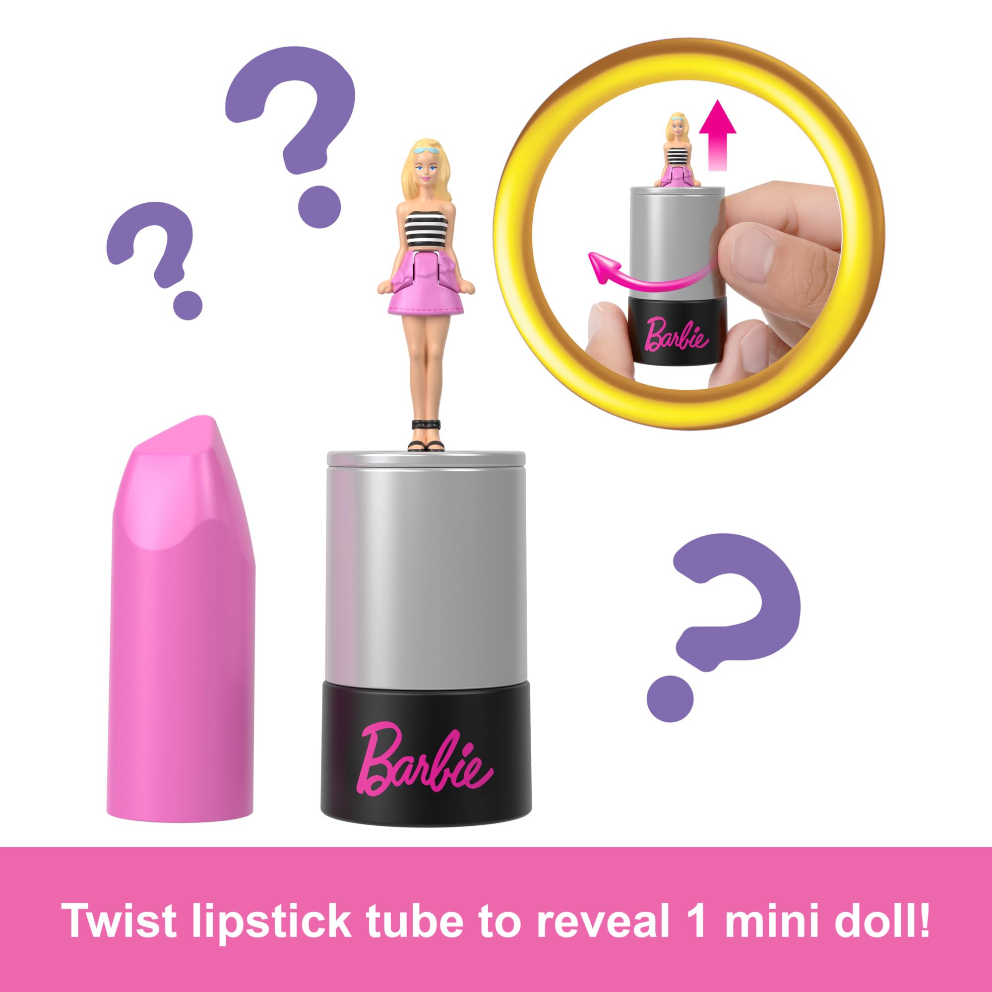 Mini BarbieLand 5-Pack Fashionistas Dolls - 1.5-Inch Collectible Dolls with Lipstick Tube Reveal, Ages 4+