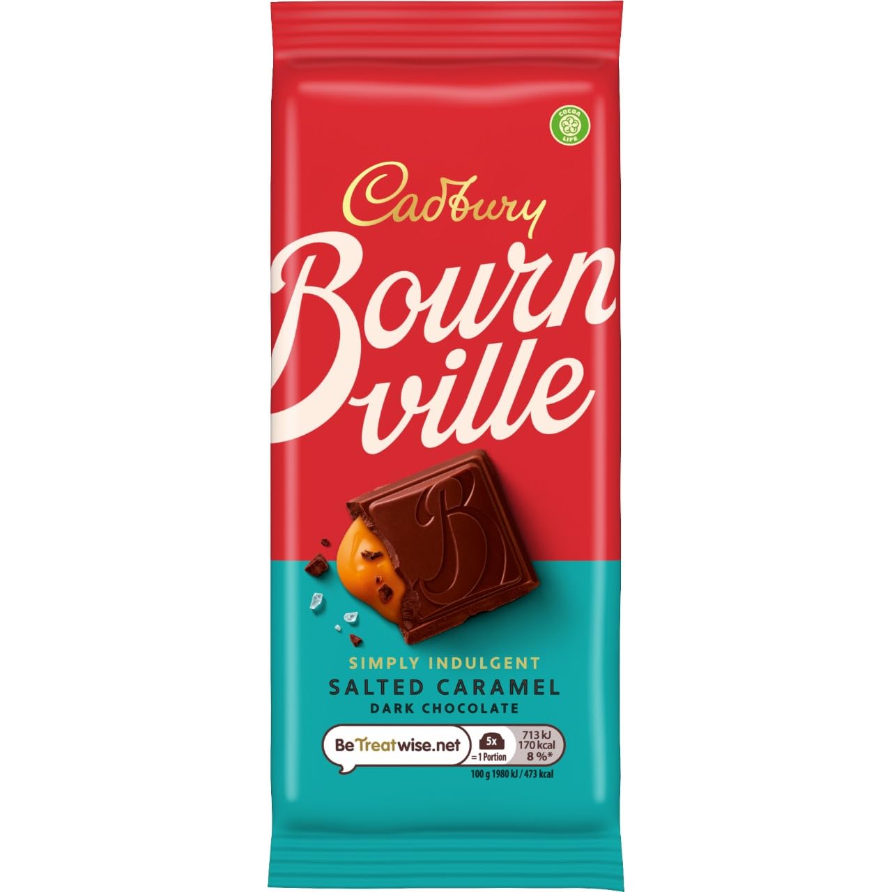 Cadbury Bournville Simply Indulgent Salted Caramel Dark Chocolate Bar, 100g