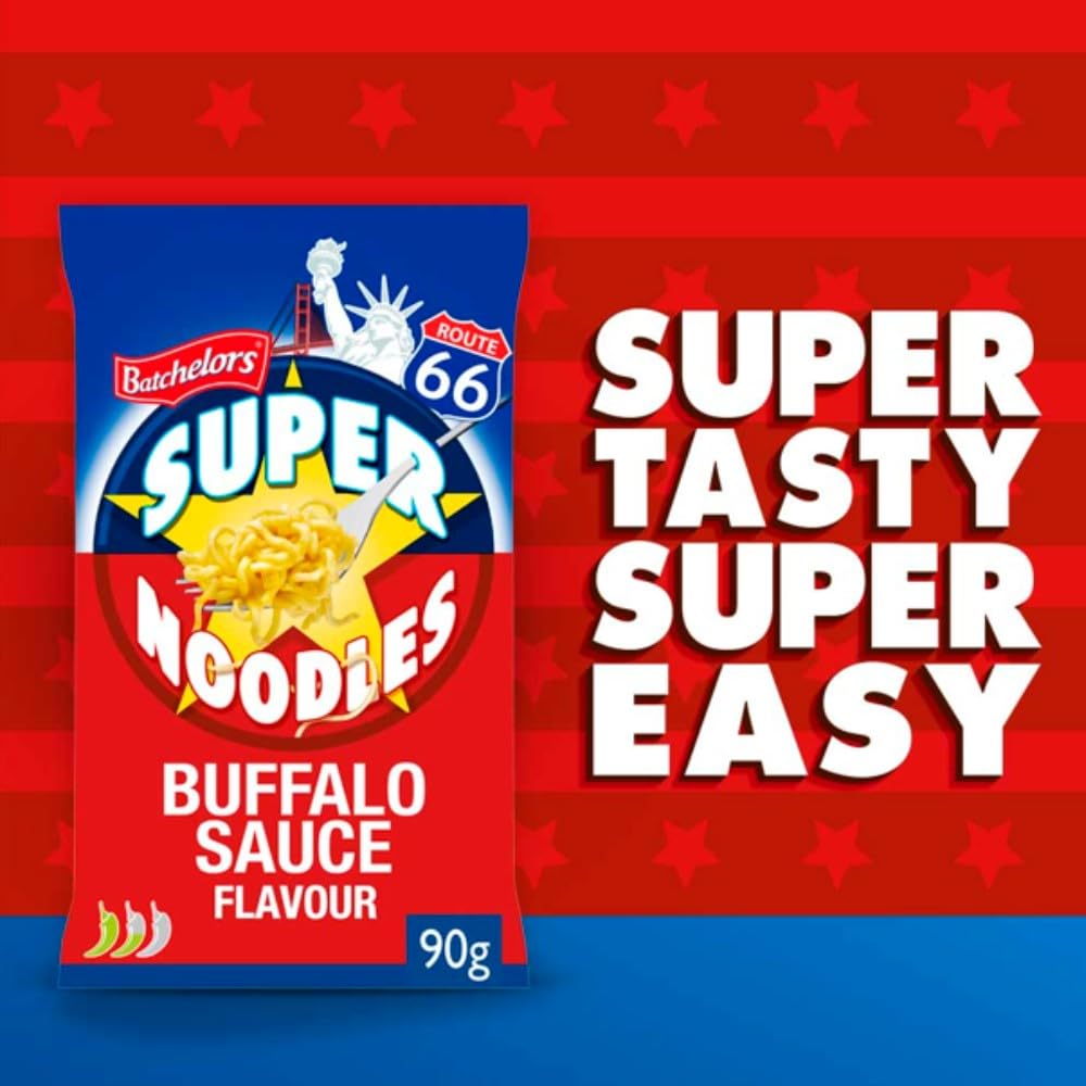 Batchelors Super Noodles American Buffalo Sauce Flavour, Instant Snack, 90g