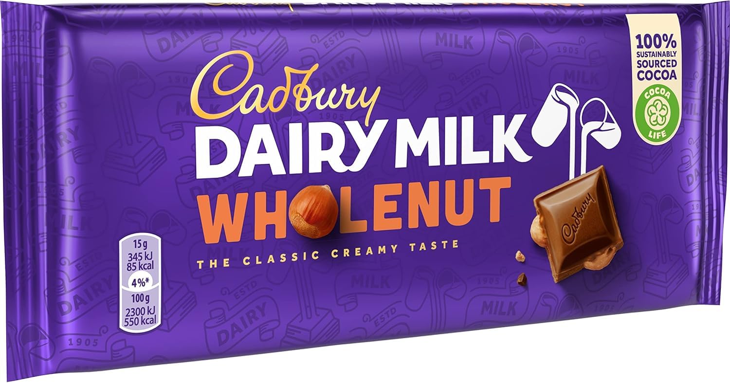 Cadbury Dairy Milk Whole Nut Bar with Whole Hazelnuts, 120g