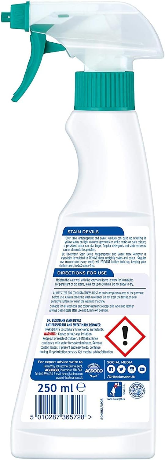Dr. Beckmann Stain Devils Antiperspirant & Sweat Mark Remover - Stain & Odour Remover Spray