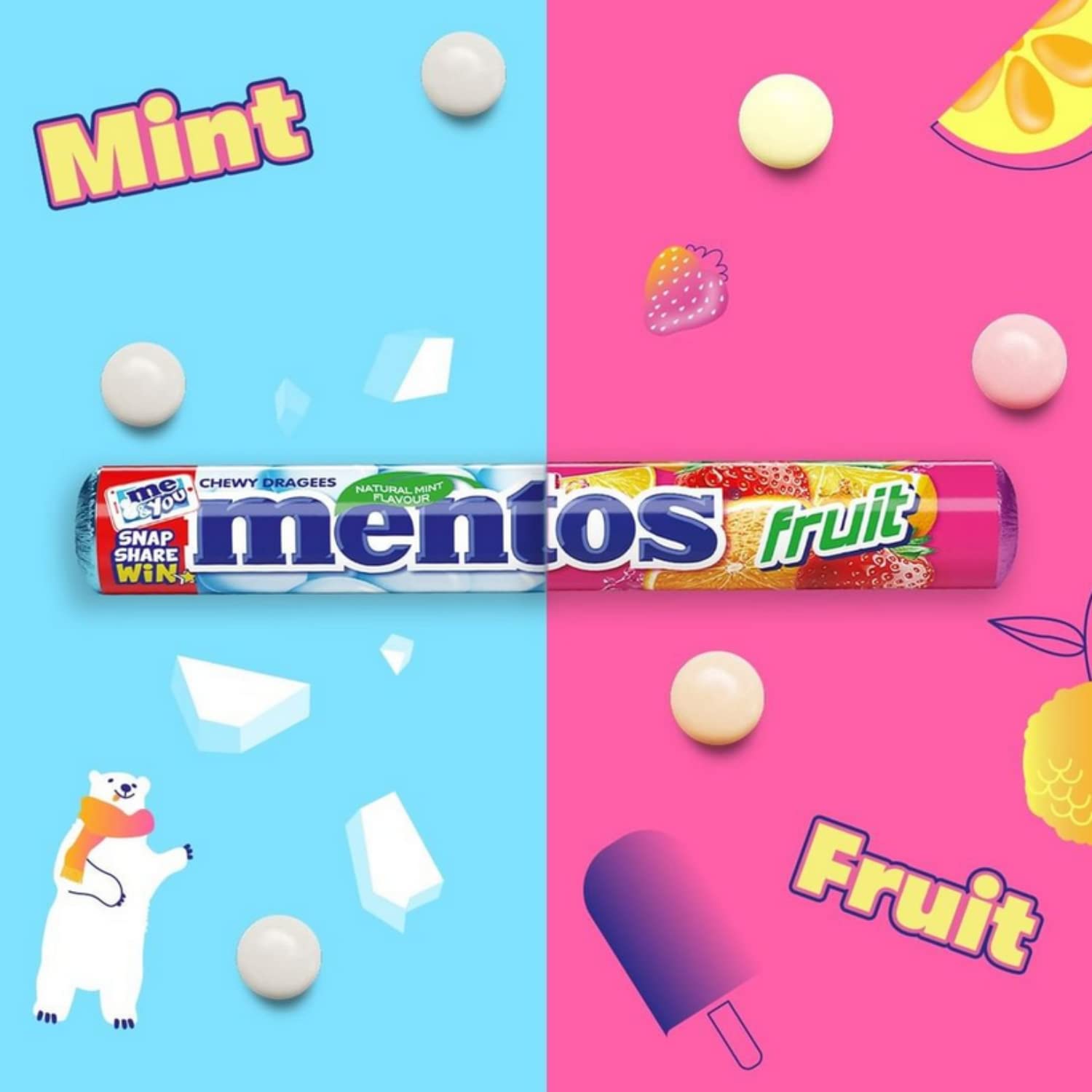 Mentos Fruit Flavoured Soft Chews, Natural Colours, 5-Pack Party Sweets