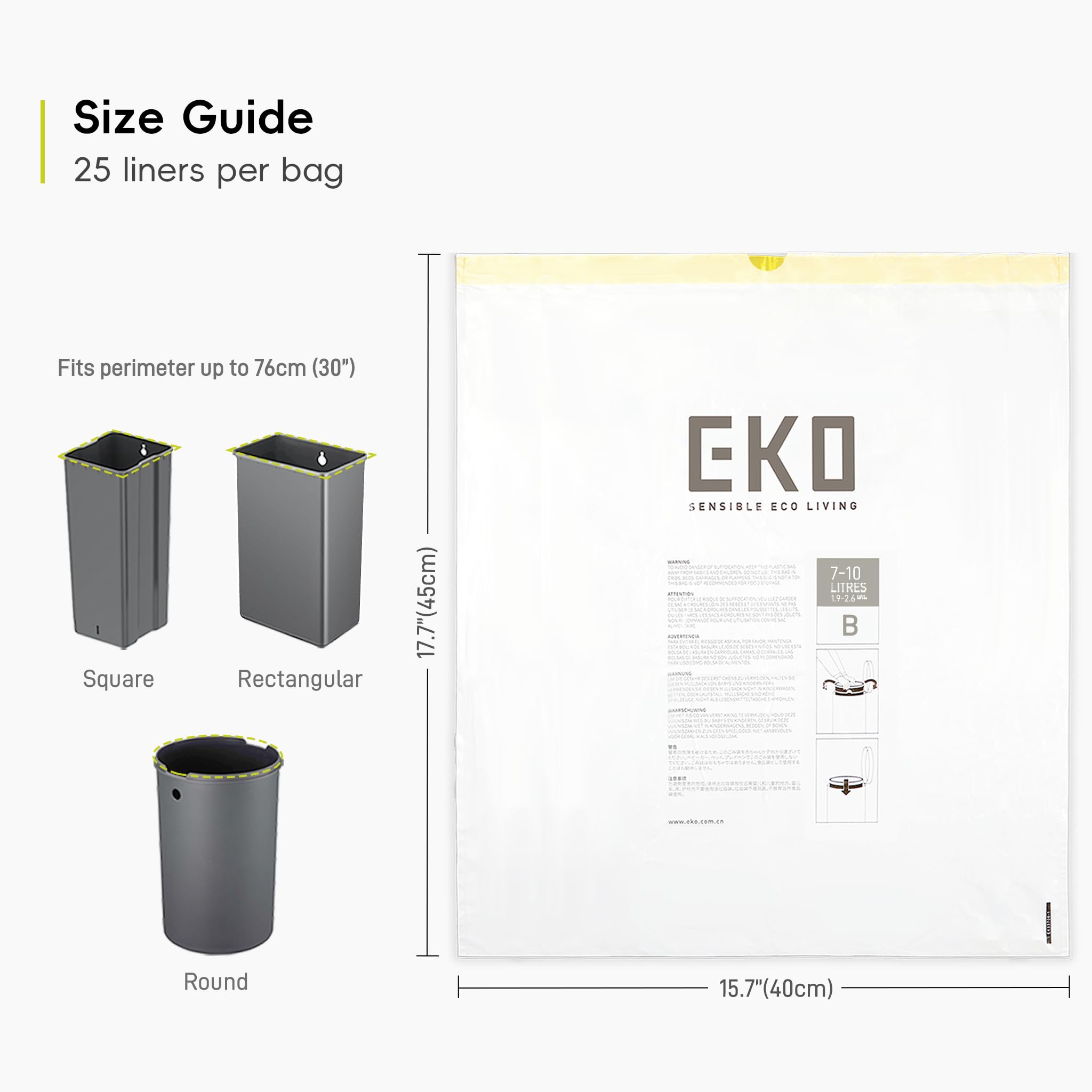 EKO Size B Extra Strong Drawstring Bin Liners for 7-10L Kitchen Bins - 25 Bags