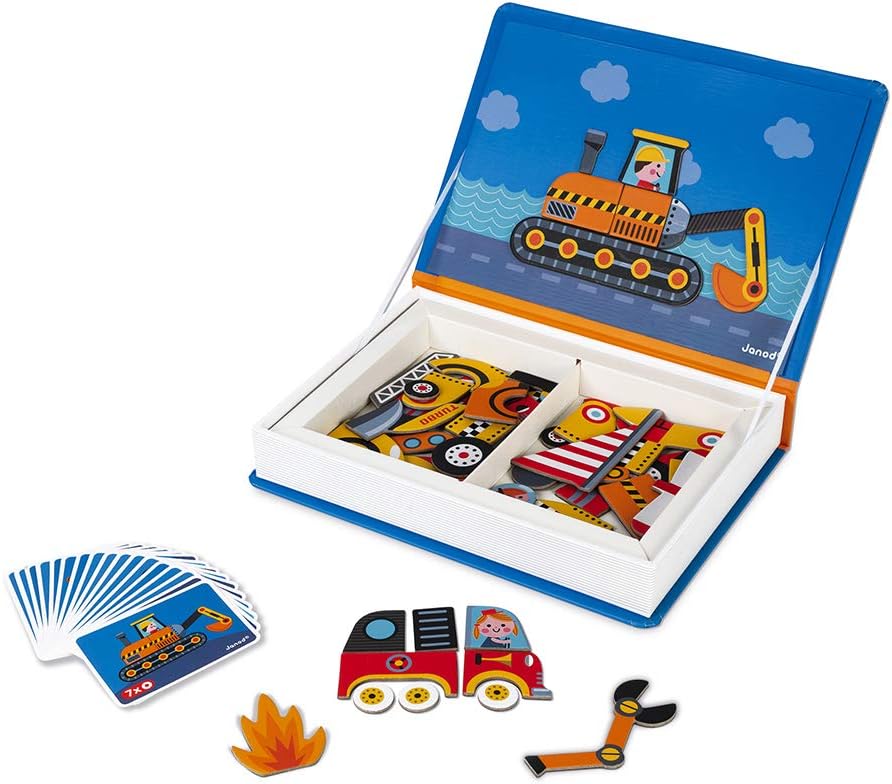 Janod J02715 Racers Magnetic Book - Educational Vehicle Puzzle for Kids 3-8 Years