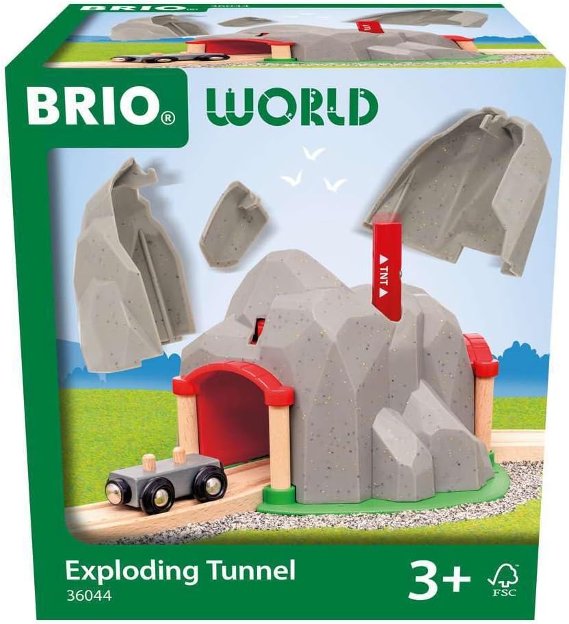 BRIO World Exploding Train Track Tunnel - Interactive Wooden Railway Playset for Kids 3+