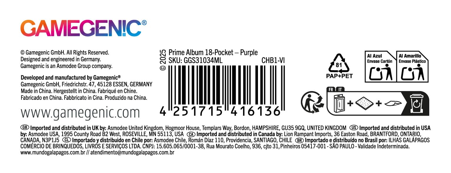 Gamegenic Prime Album 18-Pocket - Purple Trading Card Game Accessory