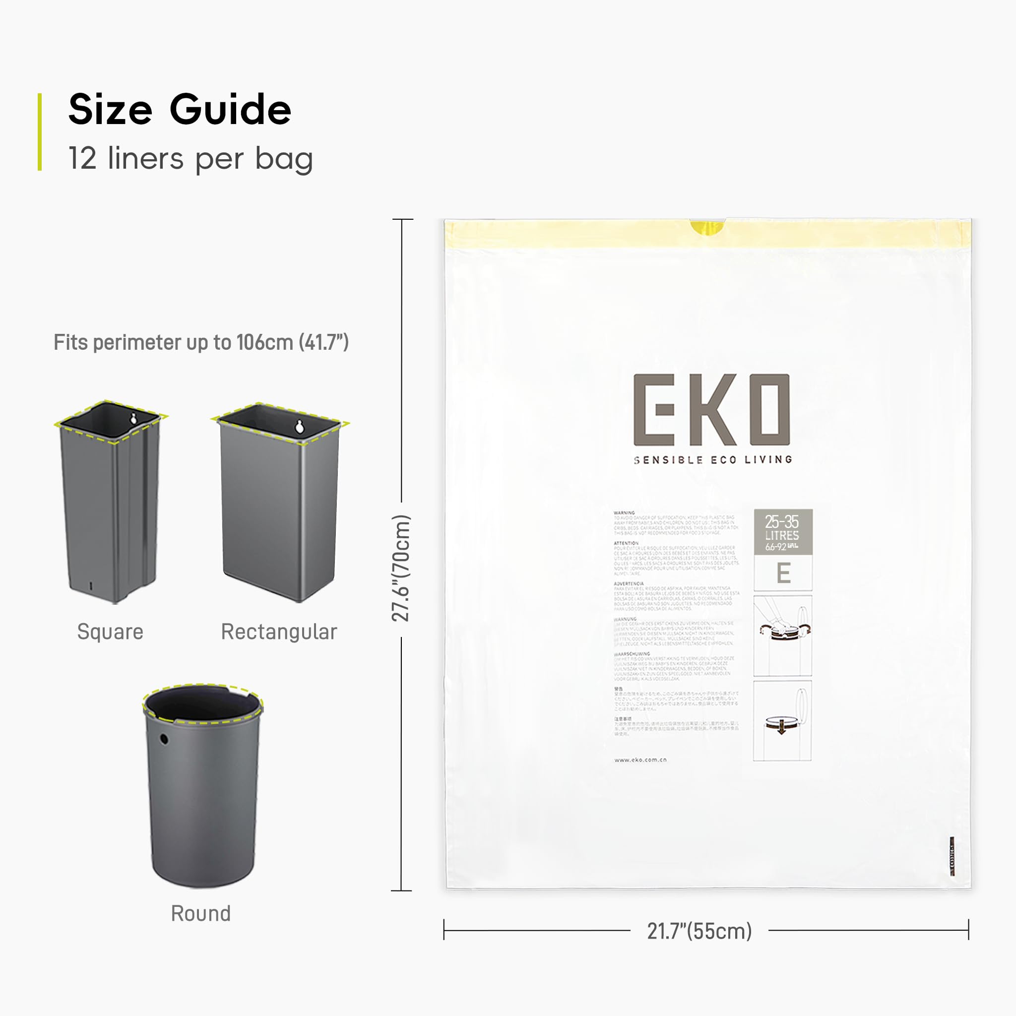 EKO Extra Strong Drawstring Bin Liners for 25-35L Kitchen Bins - 12 Bags, White