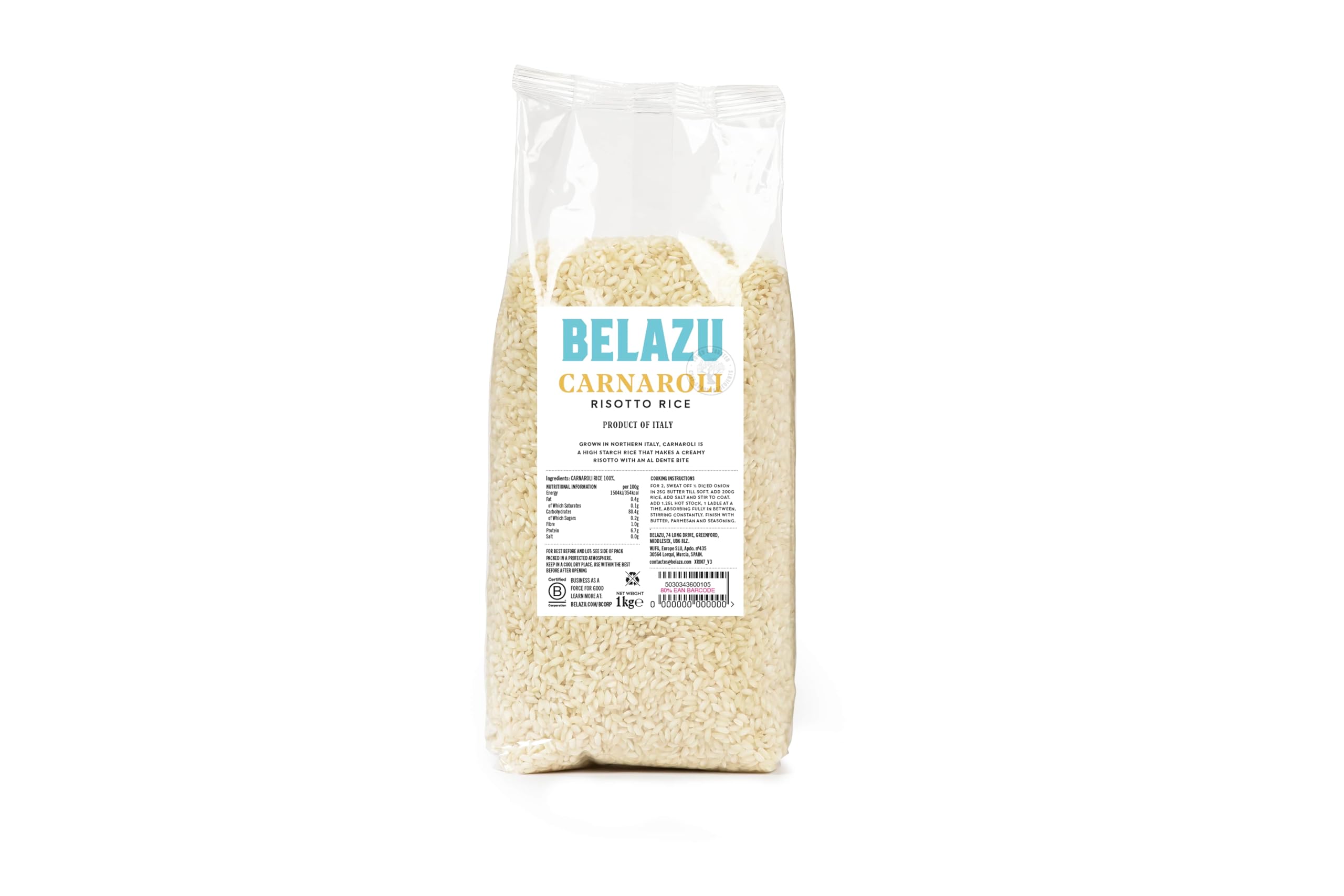 Belazu Carnaroli Risotto Rice 1kg - King of Italian Rice for Creamy Al Dente Risotto