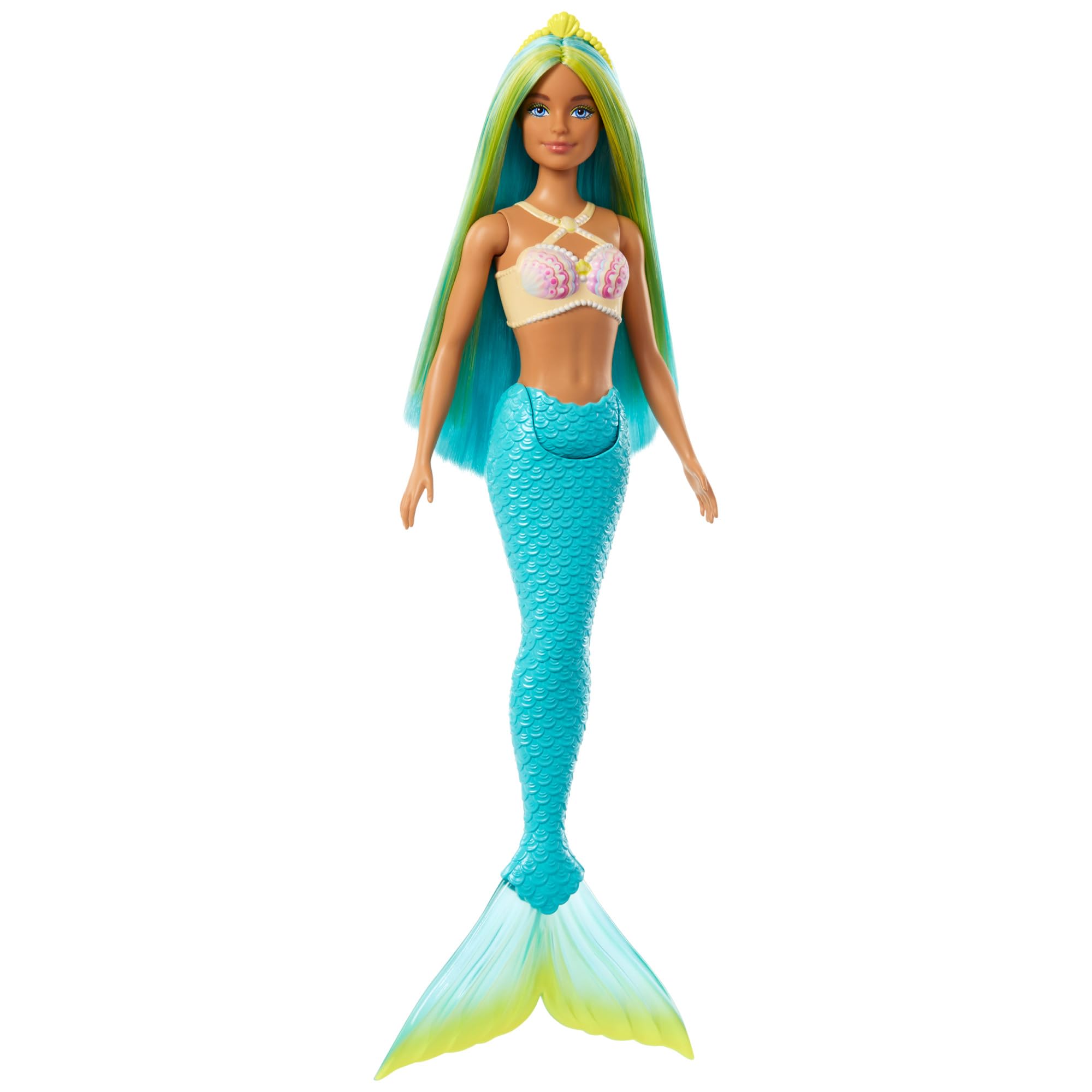 Barbie Mermaid Doll with Two-Tone Blue and Yellow Hair, Shell Bodice & Turquoise Tail - HRR03