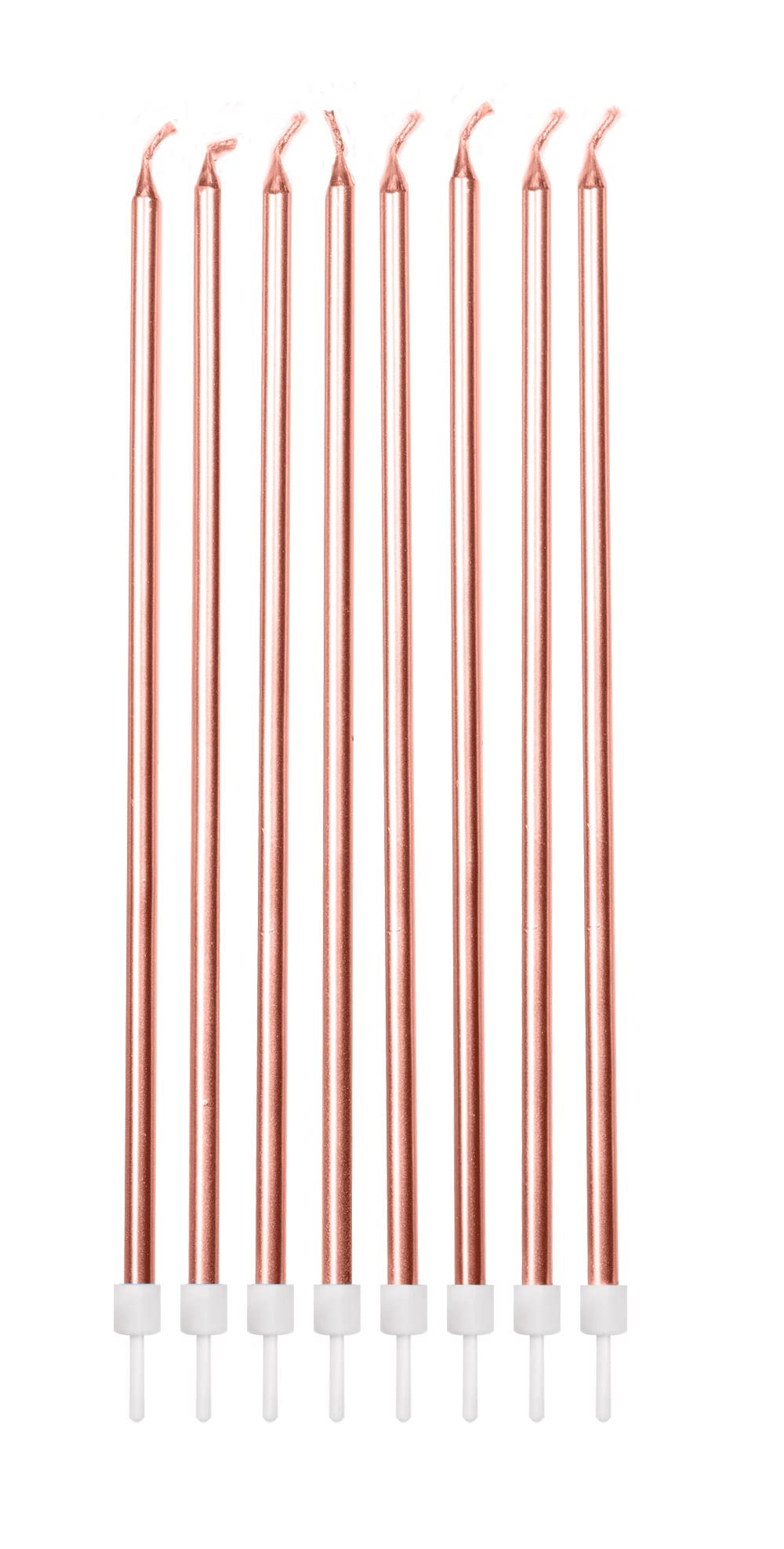 Anniversary House 16-Pack Extra Tall Slim Birthday Cake Candles with Holders - Metallic Rose Gold, 18cm