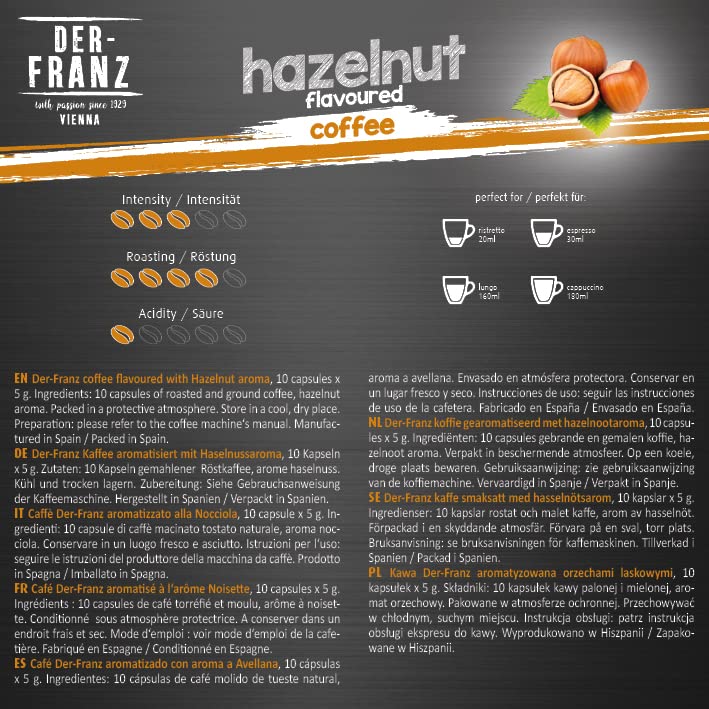 Der-Franz Nespresso Compatible Coffee Capsules - Hazelnut Aroma, 10 Capsules