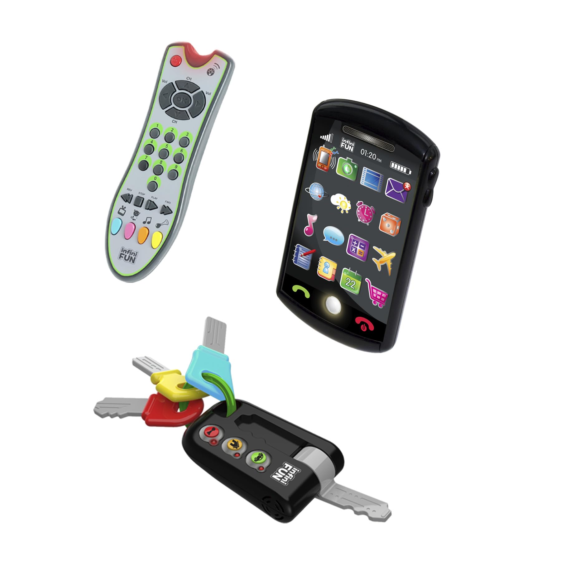 Infini Fun My First Tech Trio - Imitation Play Set with Toy Phone, Keys & Remote for Kids
