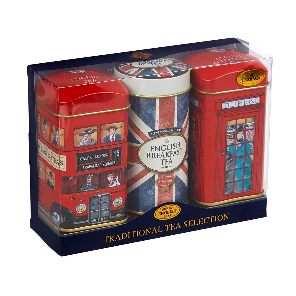 Heritage Tea Selection Triple Tin Gift Set with 28 Teabags - Bus, Union Jack, Telephone Box