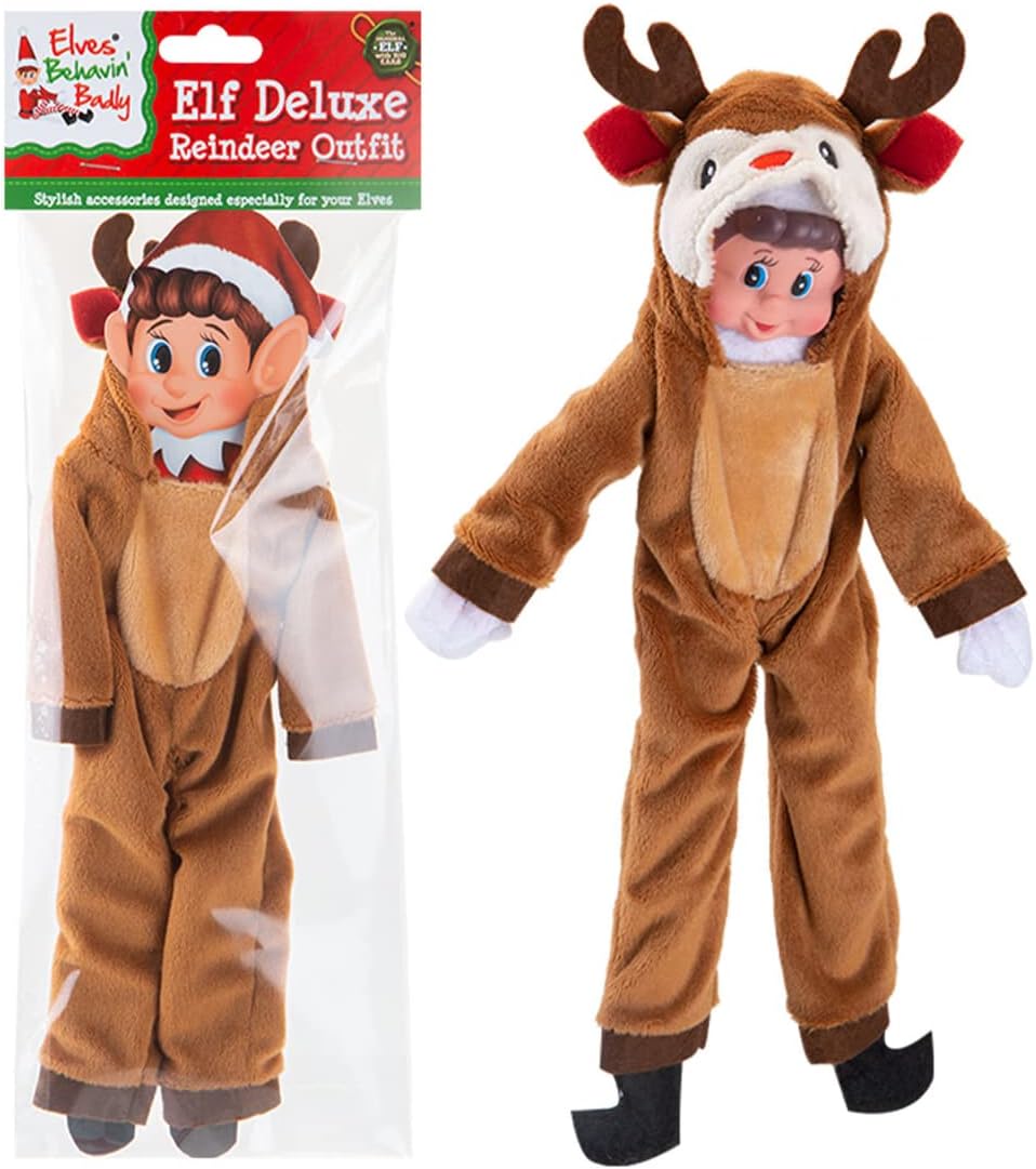 Elves Behavin Badly 500160 Elf Reindeer with Antlers Outfit - Plush Doll for Kids 3+