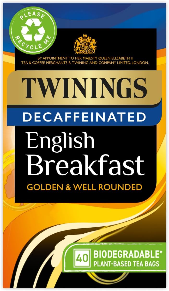 Twinings Decaf English Breakfast Tea | 40 Tea Bags | Golden & Full-Bodied