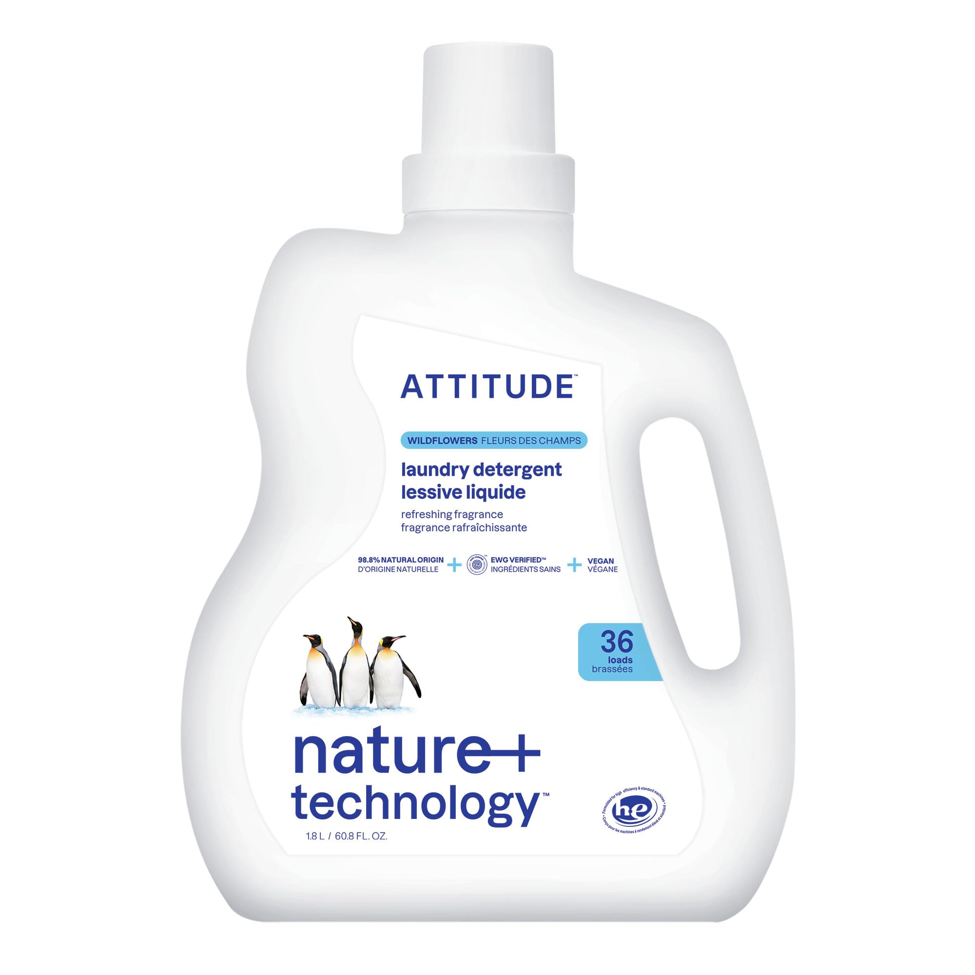 ATTITUDE - Wildflowers Liquid Laundry Detergent, EWG Verified, HE Compatible, Plant-Based