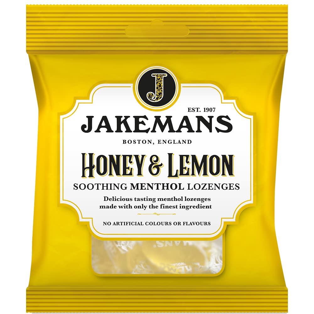 Jakemans Honey & Lemon 73g - Pack of 12 - Soothing Menthol Lozenges