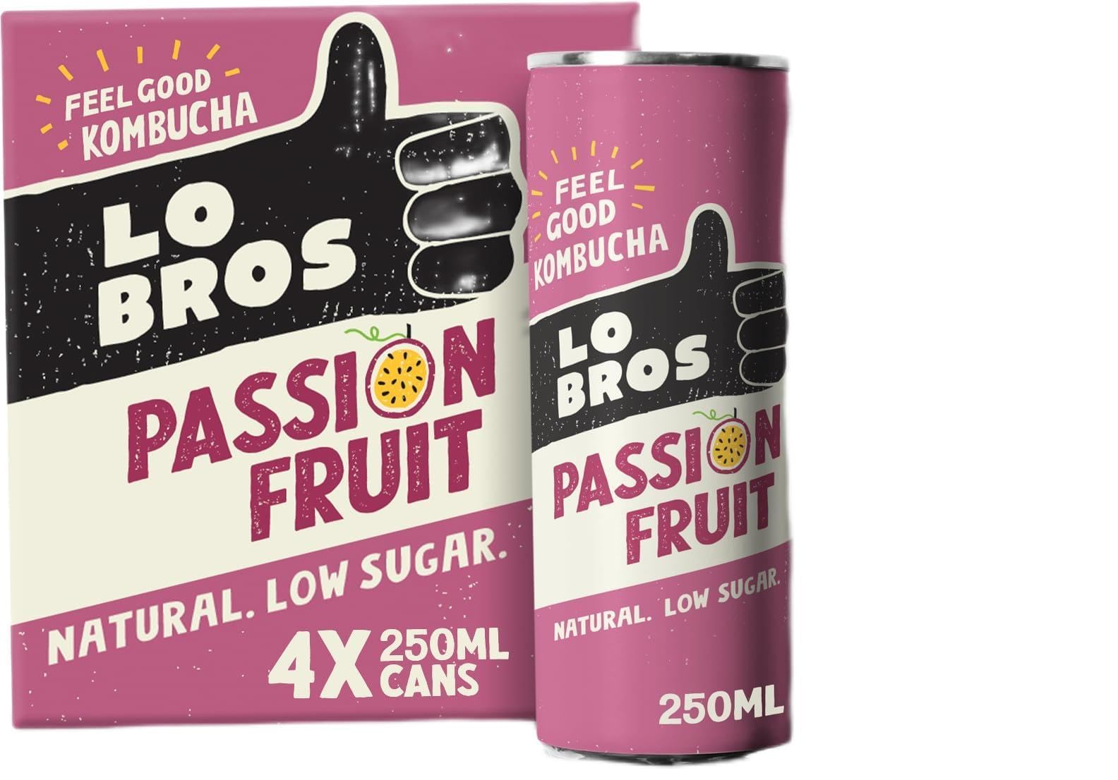 Lo Bros Kombucha - Passionfruit - Sparkling Refreshing Drink with Natural Ingredients