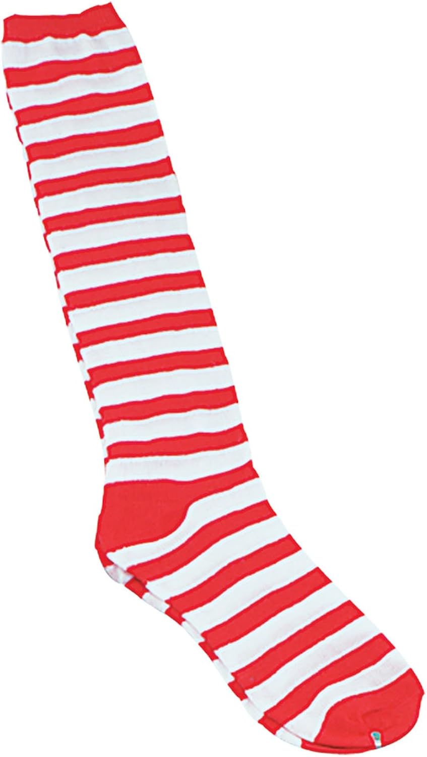 Bristol Novelty Striped Clown Socks, Unisex Adult Costume Socks, Red/White, One Size