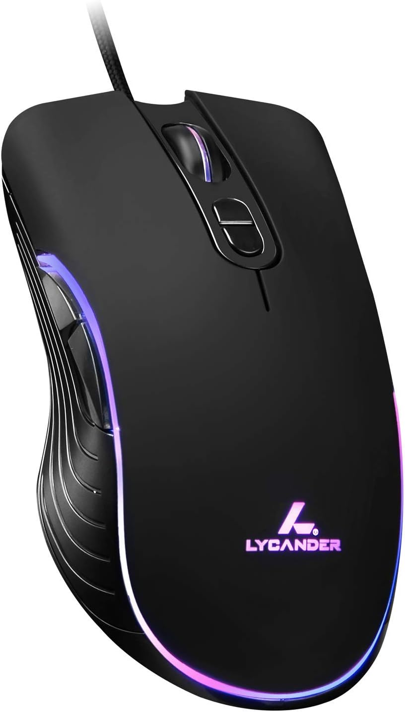 Lycander Gaming Mouse LMC380 - Wired Optical USB with 6400 DPI, 7 Buttons, RGB LED, 1.5M Cable