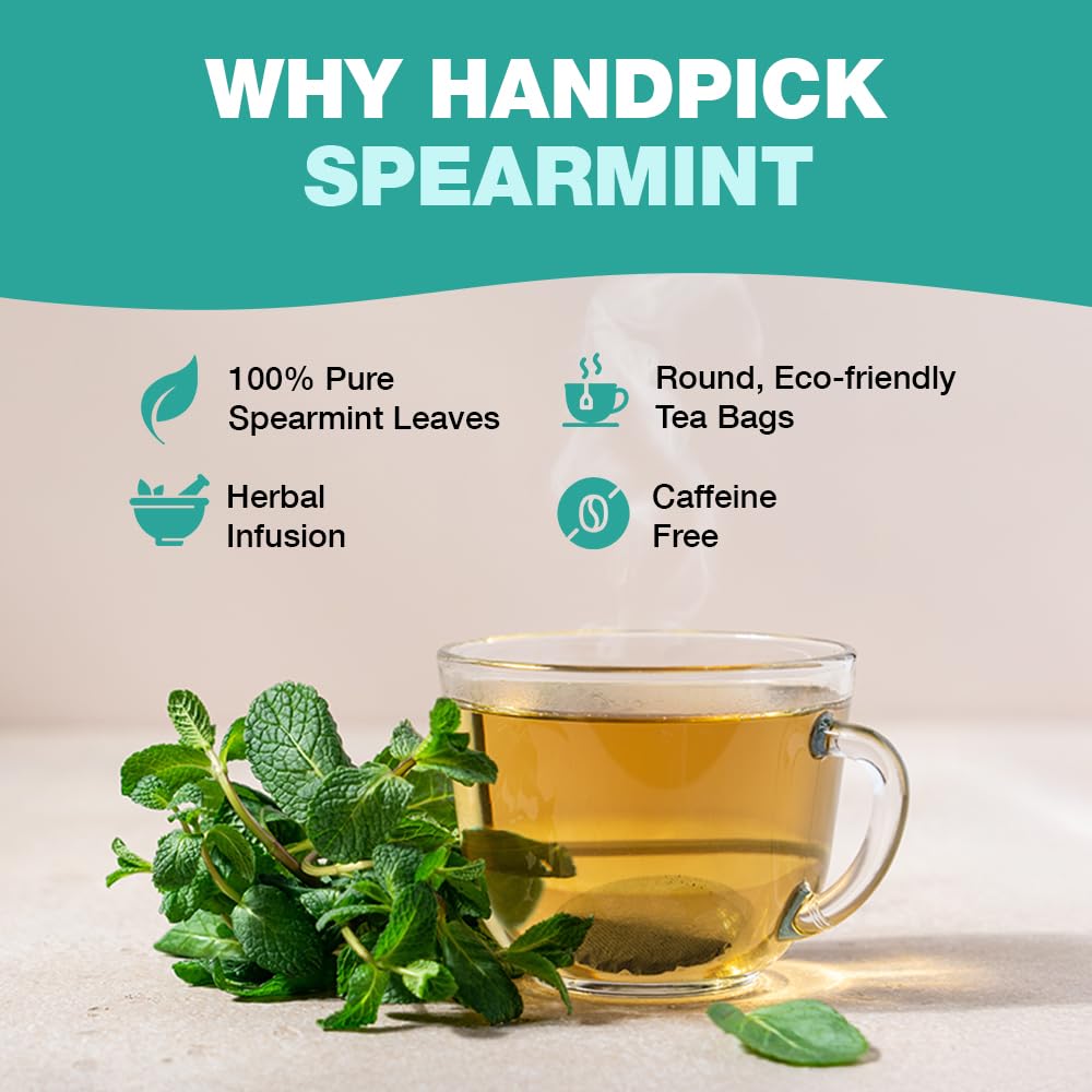HANDPICK Spearmint Tea Bags (100 Count) Non-GMO, 100% Pure Spearmint Leaf, Tea Board of India Certified
