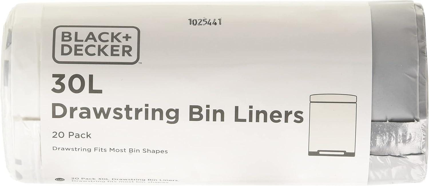 BLACK+DECKER 30L Drawstring Bin Liners 20 Pack - White