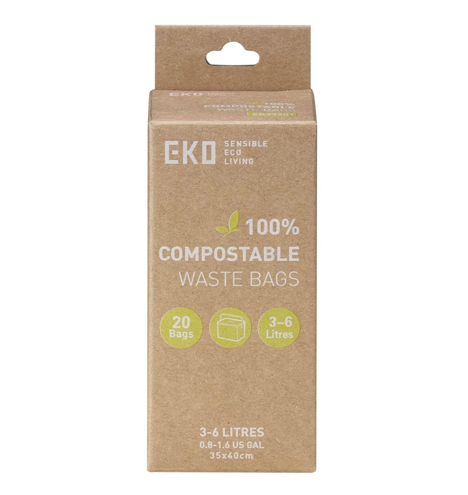 EKO Compostable Bin Liners for Food Waste Caddies, 3-6L Capacity, 20 Bags, White
