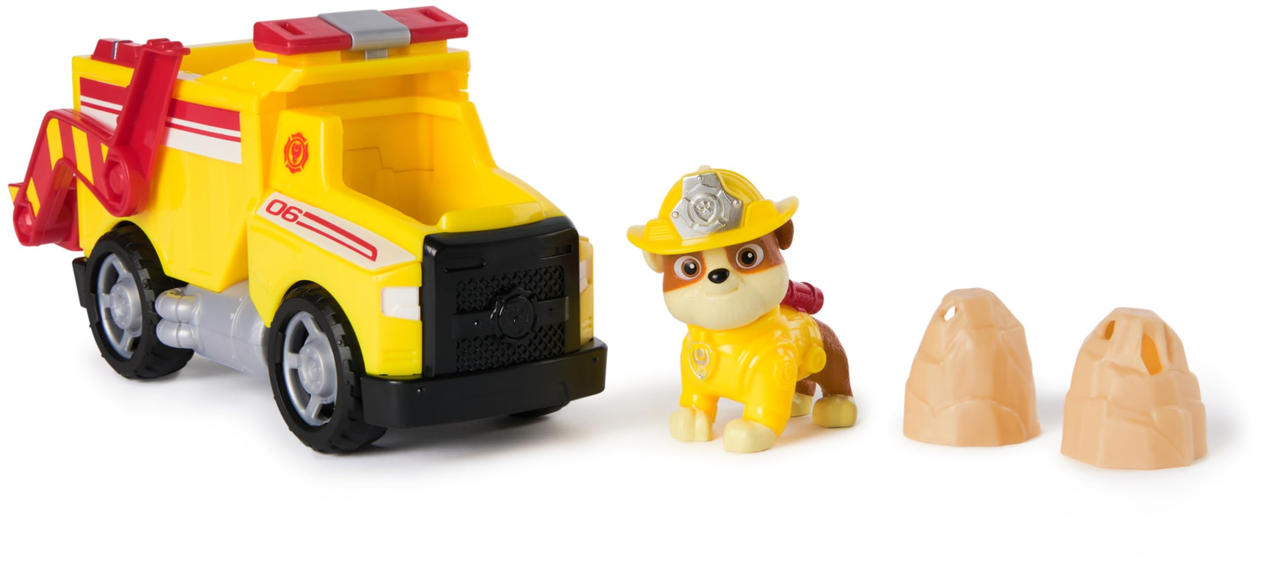 PAW Patrol Rubble Rescue Fire Dump Truck with Action Figure and Projectiles - Fire Rescue Playset for Kids