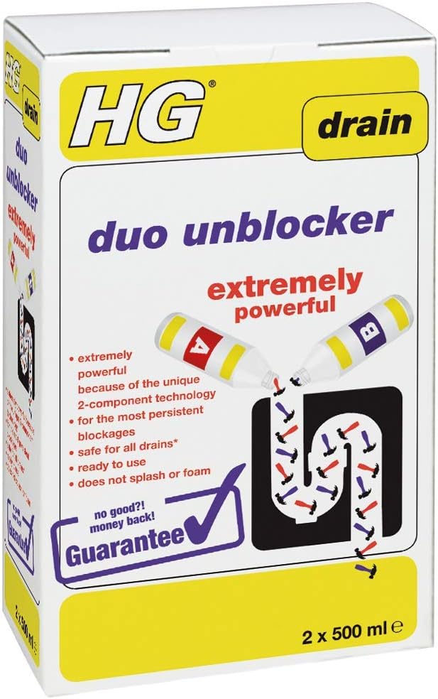 HG Duo Unblocker 1L - Extremely Powerful 2-Component Drain Unblocker for Kitchen & Bathroom Drains