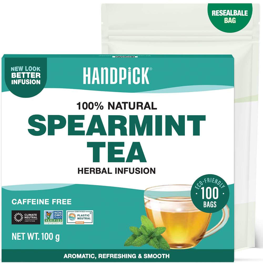 HANDPICK Spearmint Tea Bags (100 Count) Non-GMO, 100% Pure Spearmint Leaf, Tea Board of India Certified