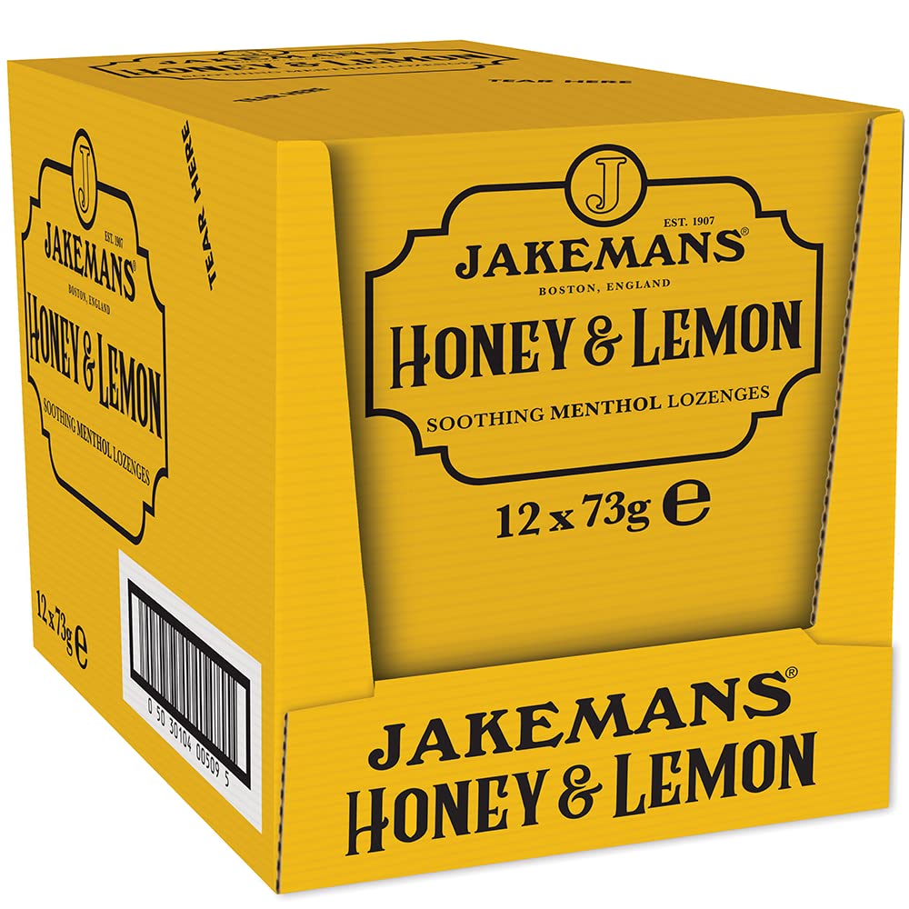 Jakemans Honey & Lemon 73g - Pack of 12 - Soothing Menthol Lozenges