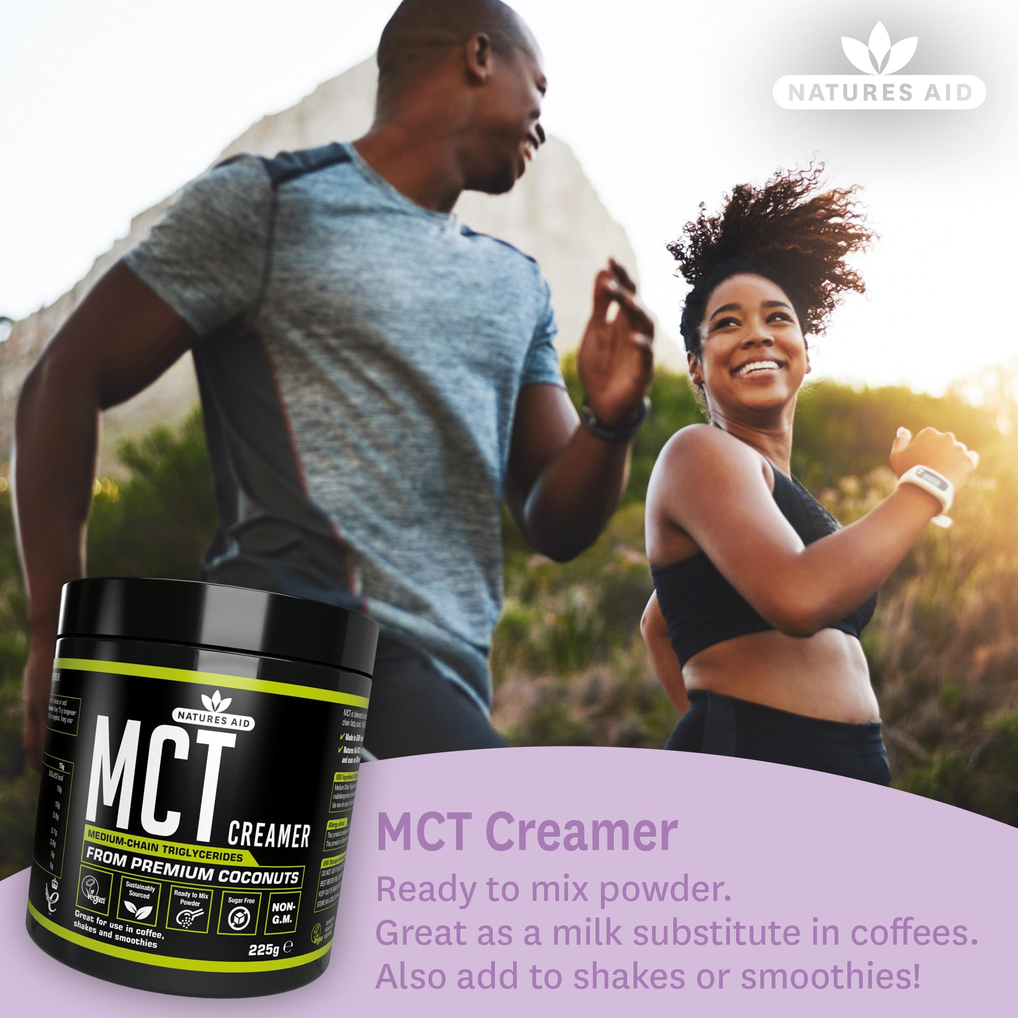 Natures Aid MCT Oil Creamer Powder - Vegan, Sustainably Sourced, Rapidly Absorbed for Energy - 100% Coconut Oil