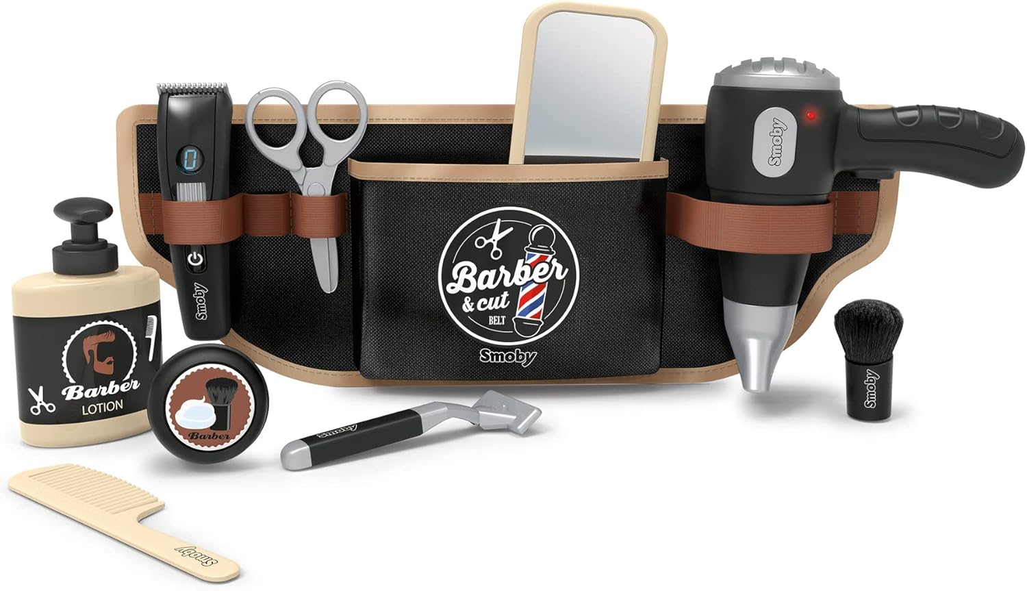 Smoby Barber Tool Belt Playset - 10-Piece Pretend Haircut Kit for Kids 3 Years and Up