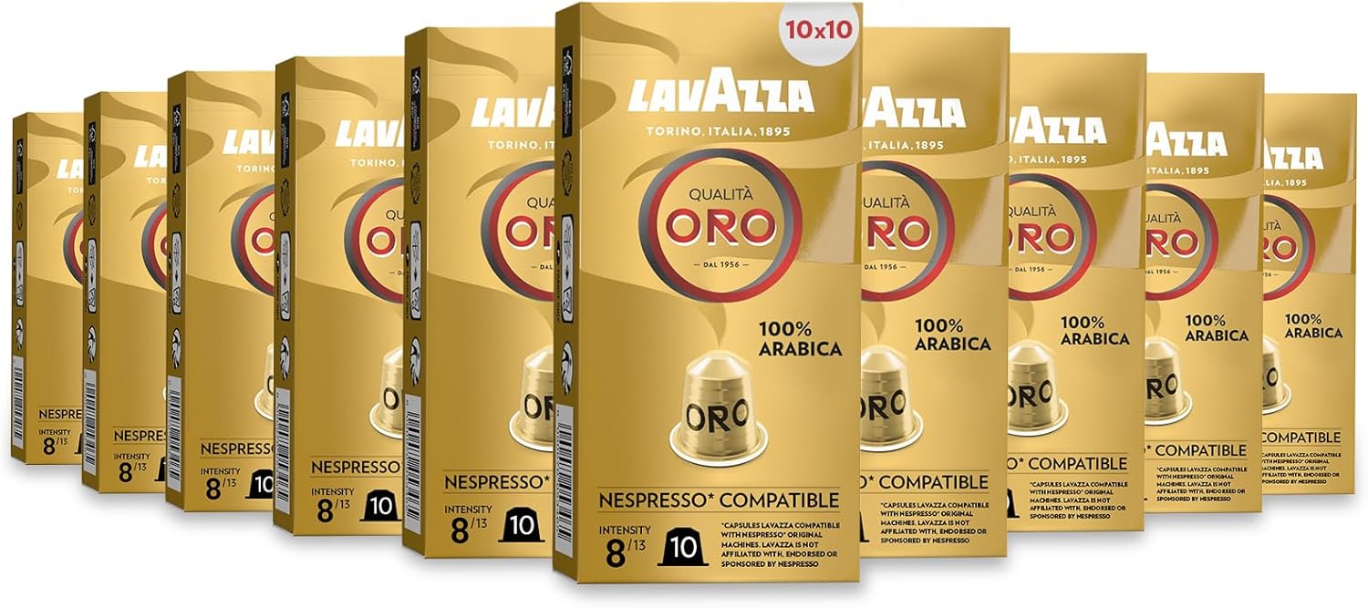 Lavazza Qualità Oro Nespresso Compatible Aluminium Capsules - 100 Pack, Zero CO2 Impact