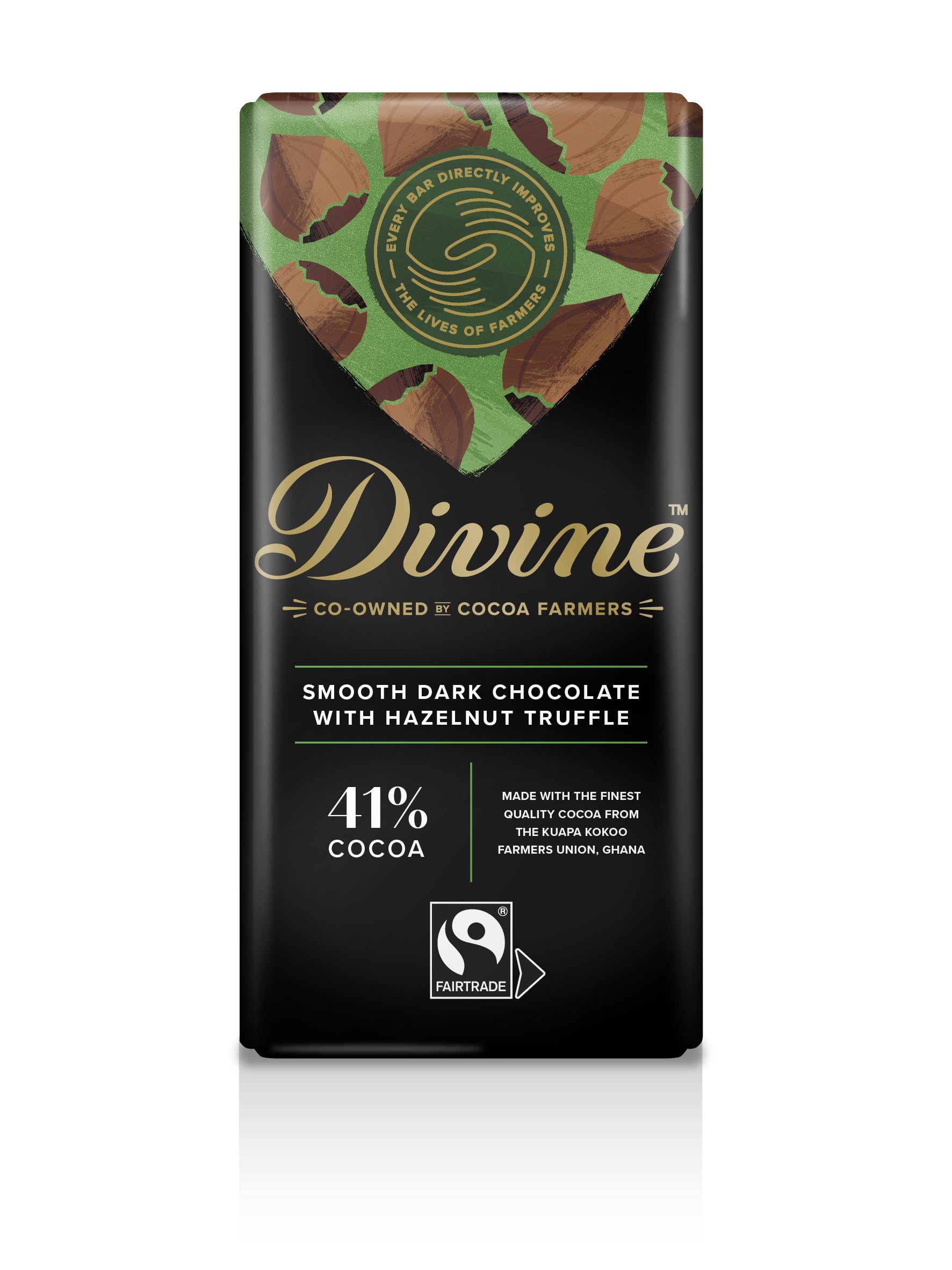 Divine - Dark Chocolate with Hazelnut Truffle Bar (90 g)