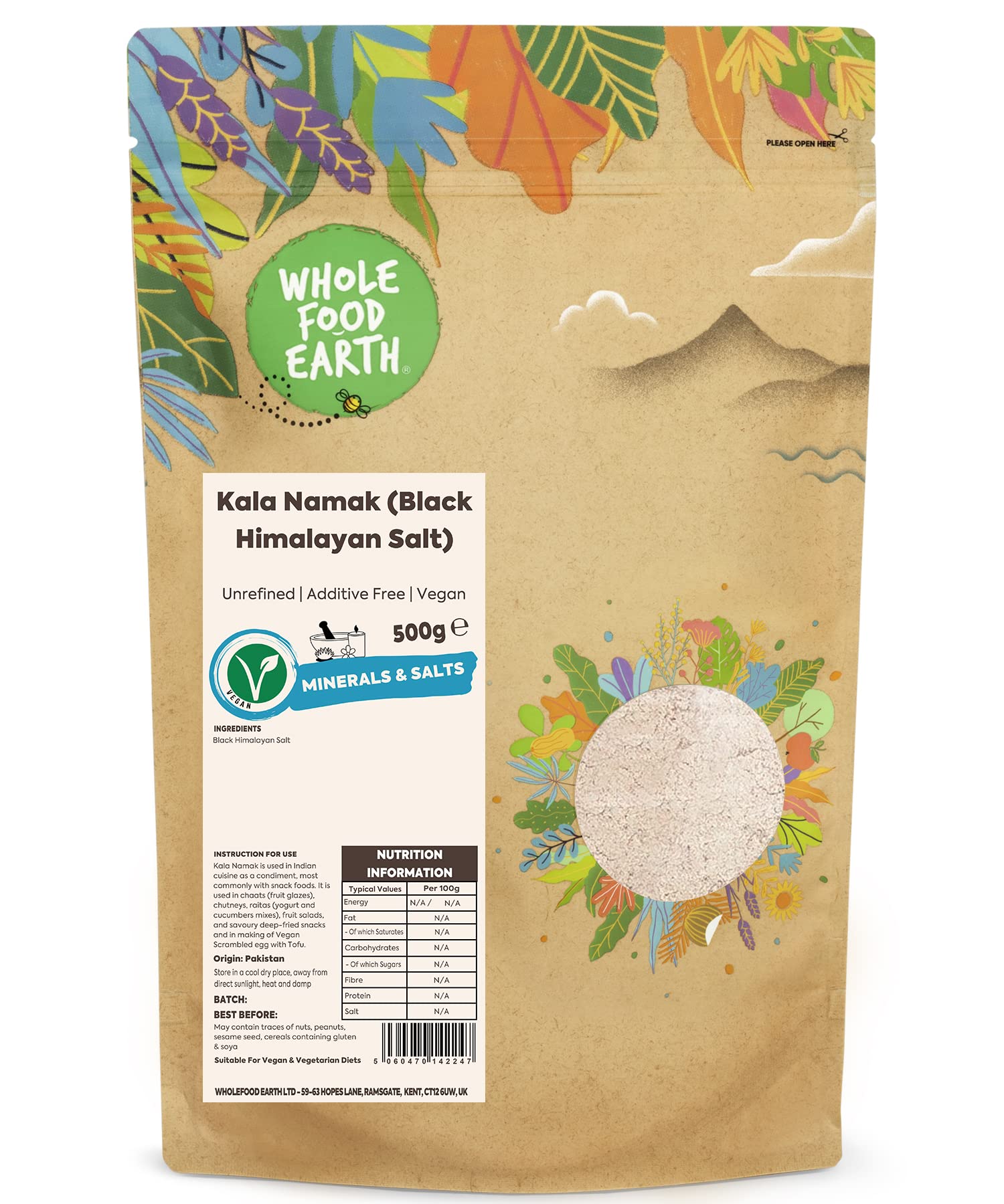 Wholefood Earth Kala Namak Himalayan Black Salt 500 g