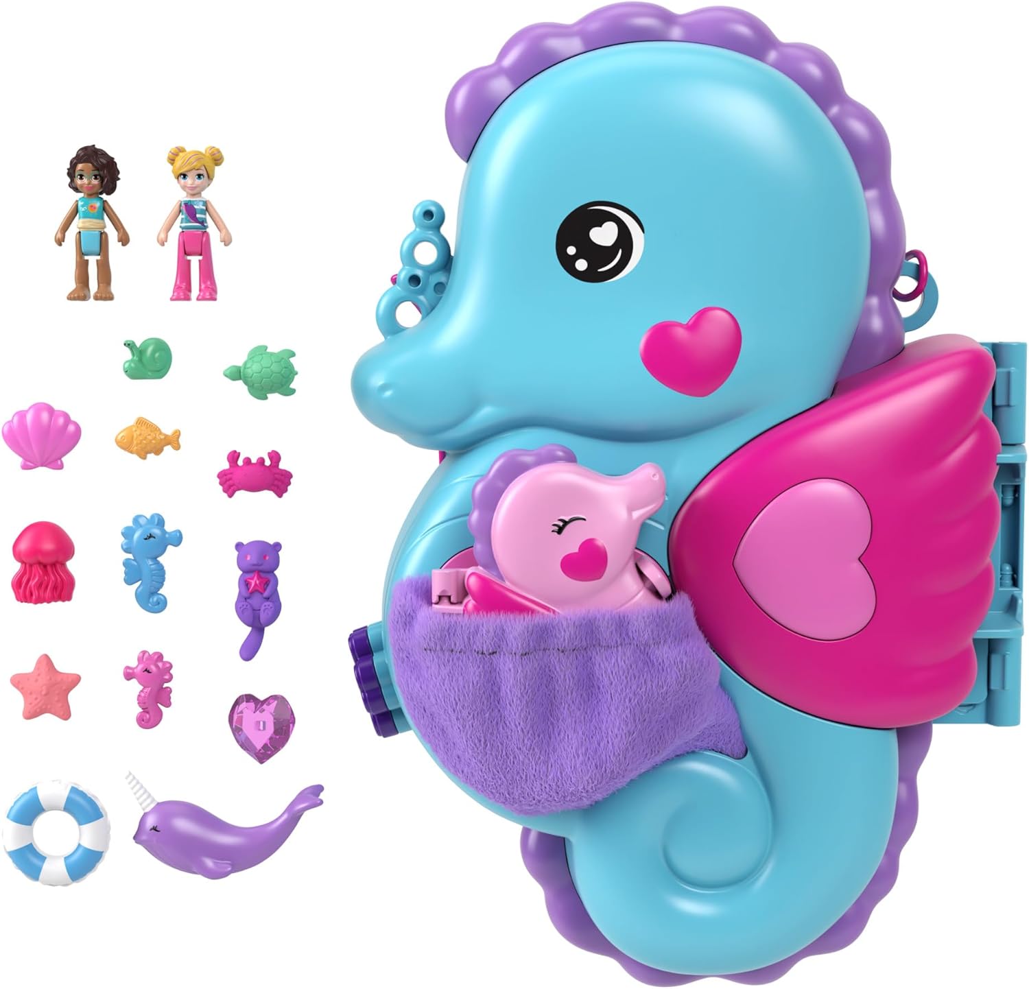 Polly Pocket 2-in-1 Daddy & Me Seahorse Playset with Dolls, Pets & 13 Accessories - Ages 4+