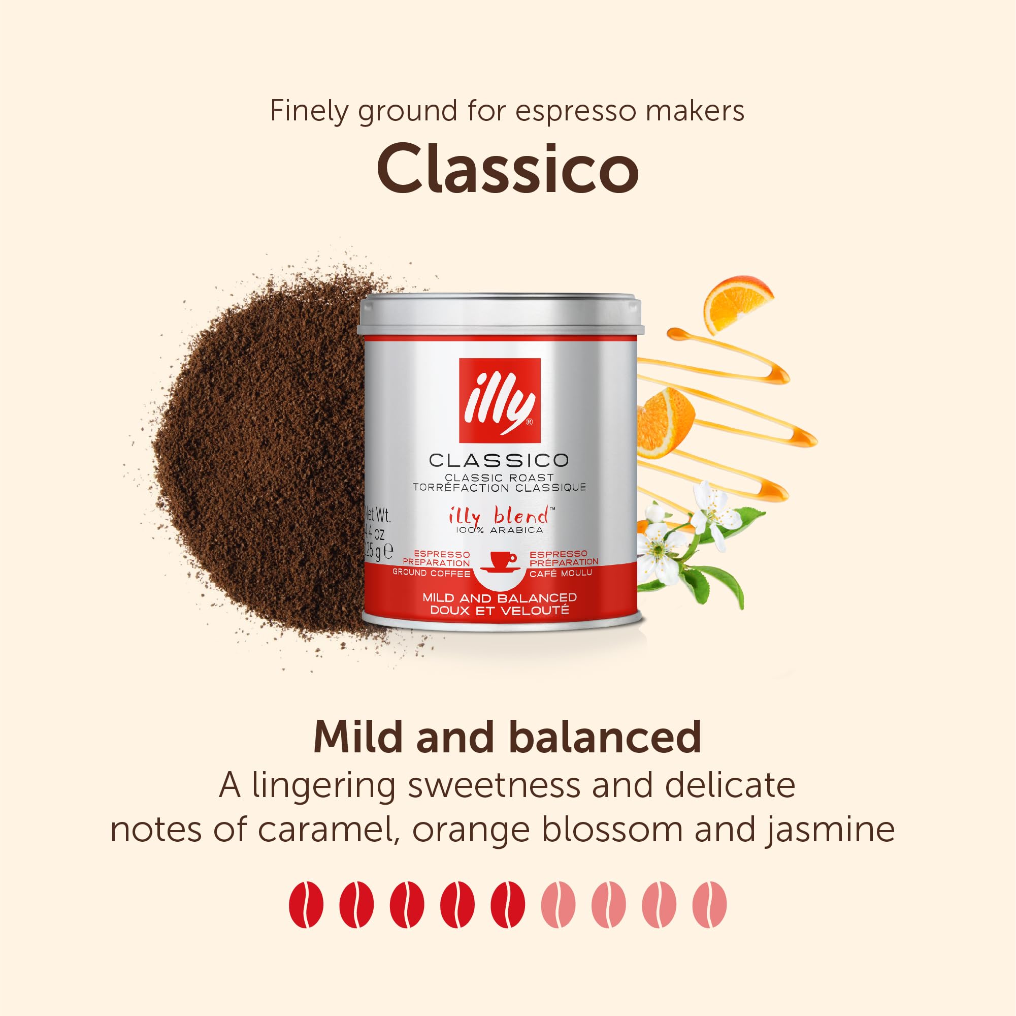 illy Classico Medium Roast Ground Coffee - 100% Arabica Beans for Espresso - 125g Tin